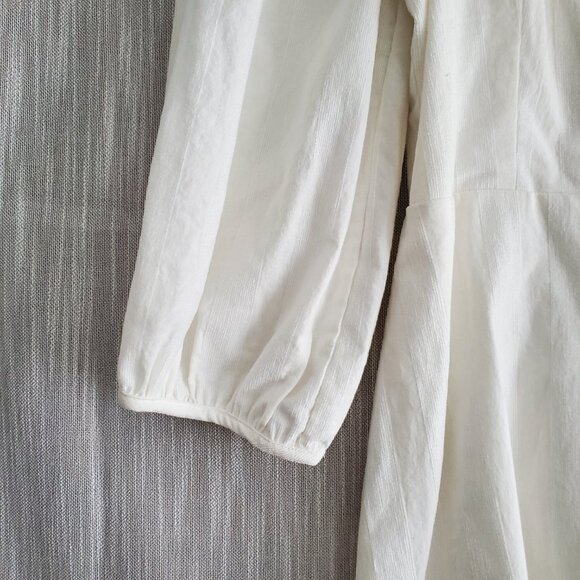 Short Fit & Flared Dress 3/4 Balloon Sleeves Peasant Milk Maid & Smocked Back - Picture 4 of 10